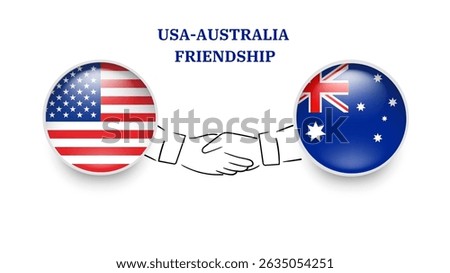 USA and australia flags in circle with shake hand. USA And australia friendship. USA And australia flags, isolated on white background. Vector illustrator