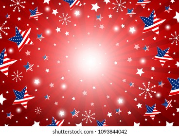 USA background design of america flag in star and fireworks vector illustration