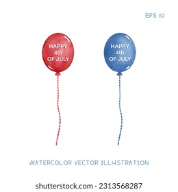 USA Balloon Hand Draw Watercolor Illustration
