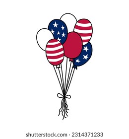 USA balloons bunch doodles. Vector illustration of decorative hand drawn element for Independence Day party in american colors. 