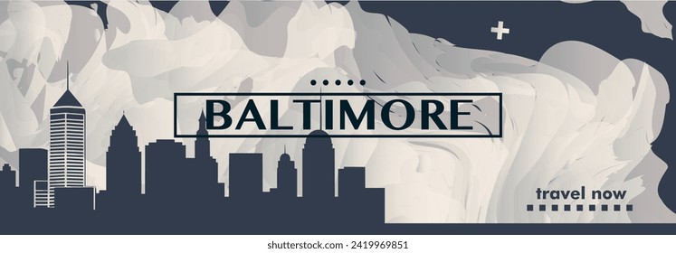 USA Baltimore city banner with abstract shapes of skyline, cityscape, landmark. US Maryland state travel vector horizontal illustration layout for brochure, website, page, presentation, header, footer