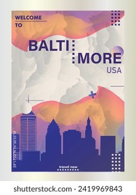 USA Baltimore city poster with abstract skyline, cityscape, landmark and attraction. US Maryland state travel vector illustration layout for vertical brochure, website, flyer, presentation