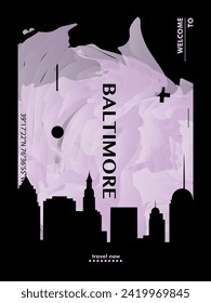 USA Baltimore city poster with abstract skyline, cityscape, landmark and attraction. US Maryland state travel vector illustration layout for vertical brochure, website, flyer, presentation