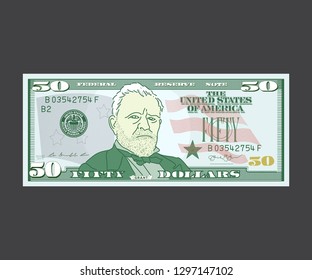 USA banking currency, cash symbol 50 dollars bill.