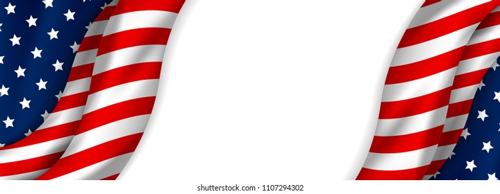 USA banner design of american flag on white background with copy space