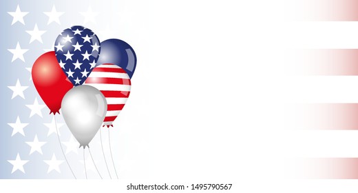 USA banner. Set of flag balloons. Baloons painted in colors of the US flag. Isolated abstract graphic design template. Creative decorative 3D elements. Decoration idea for political or national events