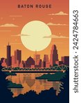 USA Baton Rouge city retro poster with abstract shapes of skyline, buildings. Vintage US Louisiana state modern cityscape travel vector illustration