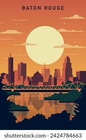 USA Baton Rouge city retro poster with abstract shapes of skyline, buildings. Vintage US Louisiana state modern cityscape travel vector illustration