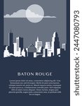 USA Baton Rouge retro city infographic poster with abstract shapes of skyline, buildings. Vintage US Louisiana state travel webpage layout concept, vector illustration
