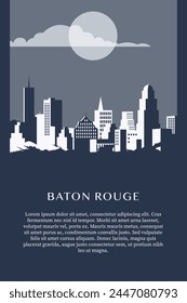 USA Baton Rouge retro city infographic poster with abstract shapes of skyline, buildings. Vintage US Louisiana state travel webpage layout concept, vector illustration
