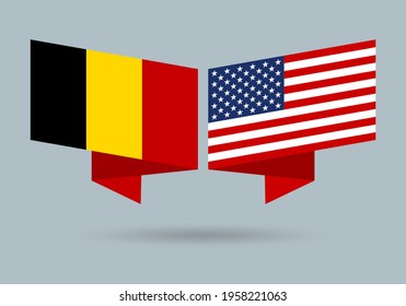 USA and Belgium flags. American and Belgian national symbols. Vector illustration.