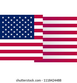 USA big waving flag on white background, vector illustration. American national design element. Undependence day of united states of America, july fourth logo