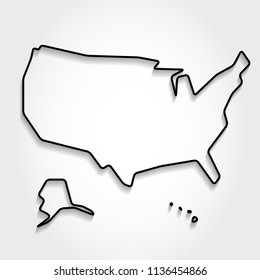 USA, black outline map, shadow concept