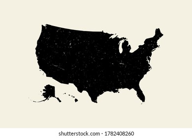 USA black vector textured map silhouette.