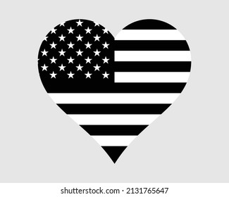 USA Black and White Heart Flag. US Love Shape Country Nation National Flag. United Stated of America Dark Banner Icon Sign Symbol. EPS Vector Illustration. svg