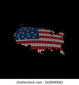 USA blank map vector . USA digital map template . USA silhouette . black USA map . Colorful map of United States of America . America national flag . sphere dots globe surface