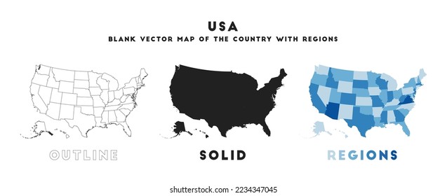 USA blank vector map of the country with regions. Borders of USA for your infographic. Vector country shape. Vector illustration.