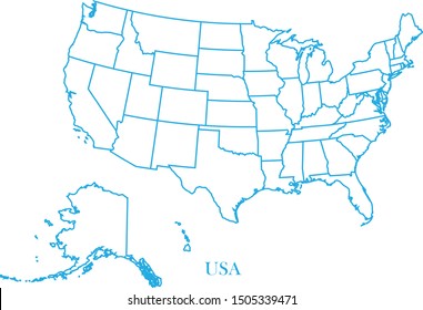 USA blue line map vector