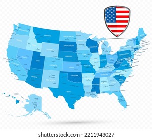 USA blue map on transparent background. Vector illustration.