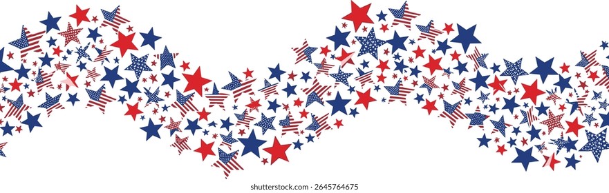 USA border, American flag stars banner, 4th July decoration