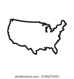 USA border silhouette. Black line drawing of United States mainland map without state boundaries.