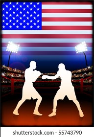 USA Boxing Event with Stadium Background and Flag Original Illustration