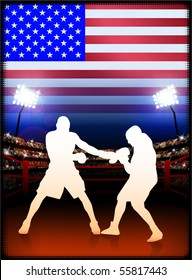 USA Boxing Event with Stadium Background and Flag Original Illustration