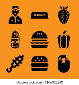 usa, boy, floor, empty, grilled and happy icon vector set. Flat vector design with filled icons. Designed for web and software interfaces