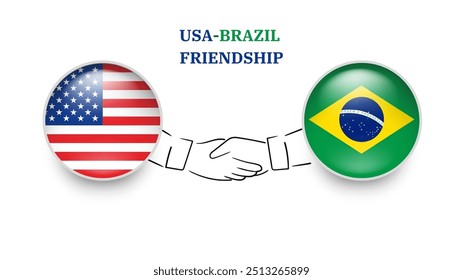 Usa and Brazil flags in circle with shake hand. Usa And Brazil friendship. Usa And Brazil flags, isolated on white background. Vector