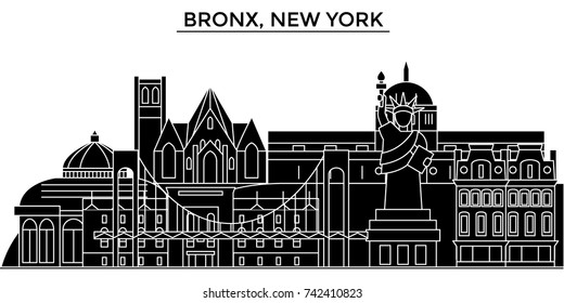 Usa, Bronx, New York architecture vector city skyline, travel cityscape with landmarks, buildings, isolated sights on background