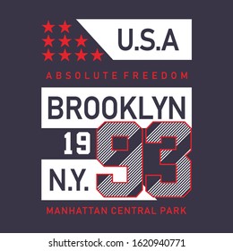 usa, brooklyn, ny new york city Typography Design, For T-shirt Printing, Vector Illustration