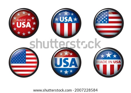 USA buttom set with American flag. Vector illustration.