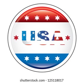 usa button with united states flag over white background