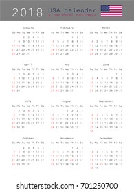 USA calendar 2018