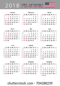 USA calendar 2018