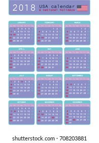 USA calendar 2018