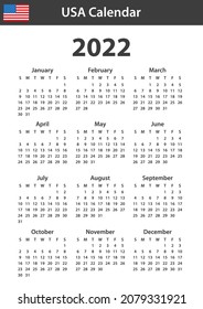 USA Calendar for 2022. Scheduler, agenda or diary template. Week starts on Sunday