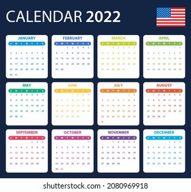 USA Calendar for 2022. Scheduler, agenda or diary template. Week starts on Sunday