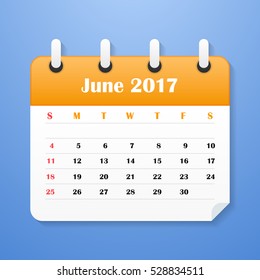 USA Calendar for June 2017. Week starts on Sunday.