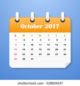 USA Calendar October for 2017. Week starts on Sunday.