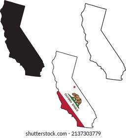 Usa California CA flag and map clipart silhouette