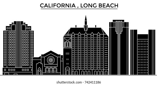 Usa, California  Long Beach architecture vector city skyline, travel cityscape with landmarks, buildings, isolated sights on background