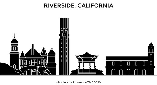 Usa, California , Riverside architecture vector city skyline, travel cityscape with landmarks, buildings, isolated sights on background