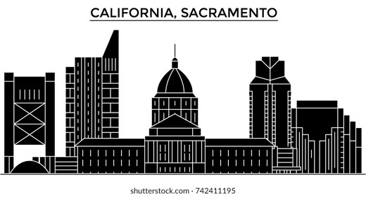 Usa, California  Sacramento architecture vector city skyline, travel cityscape with landmarks, buildings, isolated sights on background