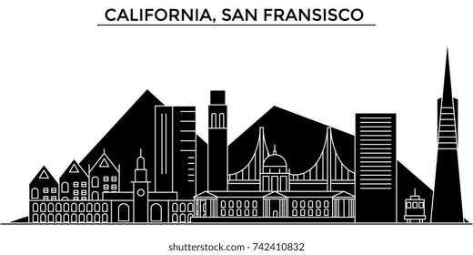 Usa, California, San Francisco architecture vector city skyline, travel cityscape with landmarks, buildings, isolated sights on background