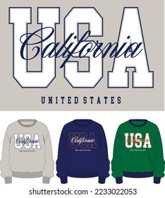 usa california varsity college typography lettering graphic design placement print