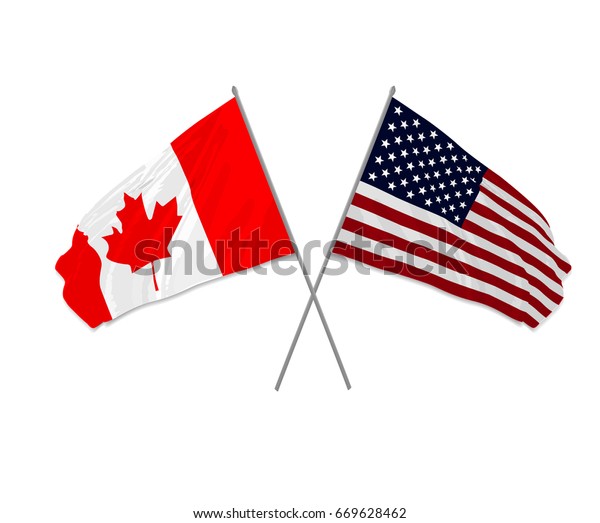 Usa Canada Crossed Flags Waving Wind Stock Vector (Royalty Free ...