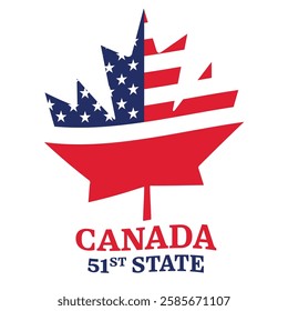 USA and Canada flag united together concept icon illustration vector 51 state of the USA