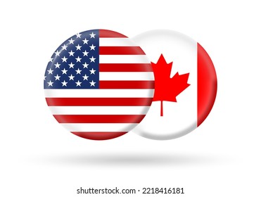Banderas de Estados Unidos y Canadá. Icono 3d. Símbolos de Estados Unidos y Canadá. Ilustración vectorial.