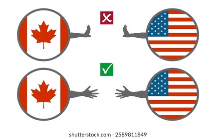 USA and Canada with hands in stop and ready to deal gesture. Image relative to politic situation between USA and Canada. Trade war